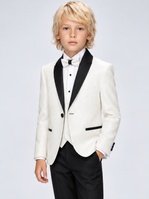 Boys Ivory Tuxedo Suit Glitter Jacket