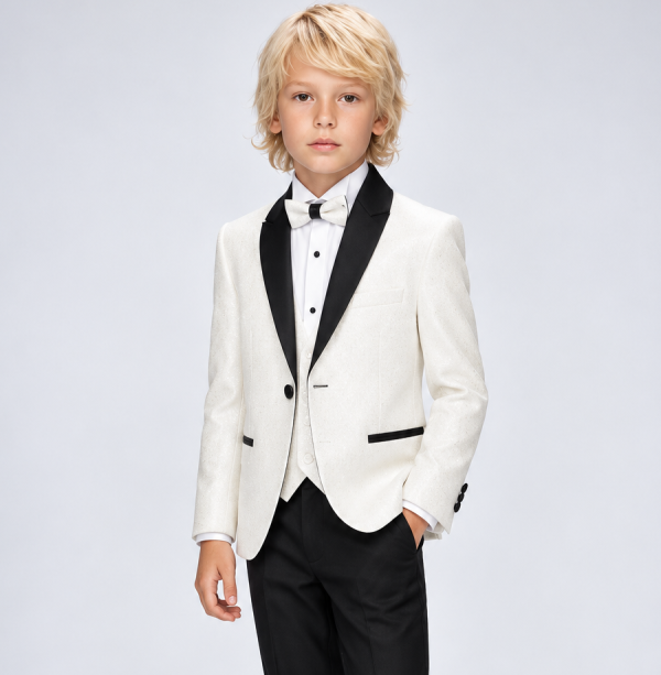 Young Boy in a Shimmering Tuxedo