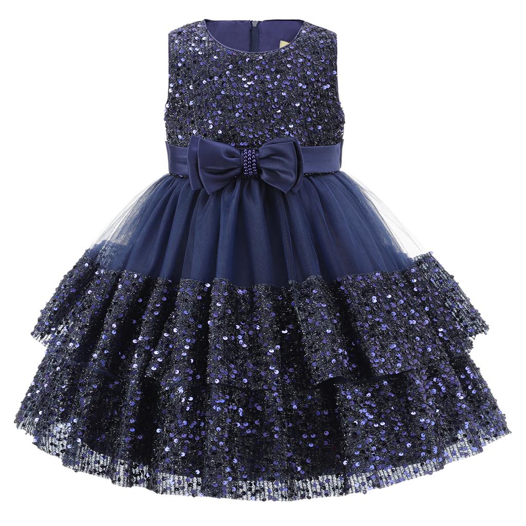 Girls Sparkly Bow Dress Navy – Occasionwear for Kids