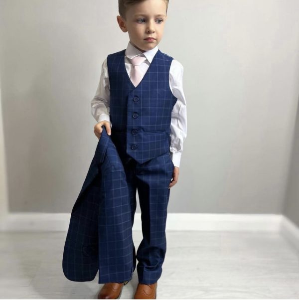 Baby Boys Suits Boys 5 Piece Navy Check Suit
