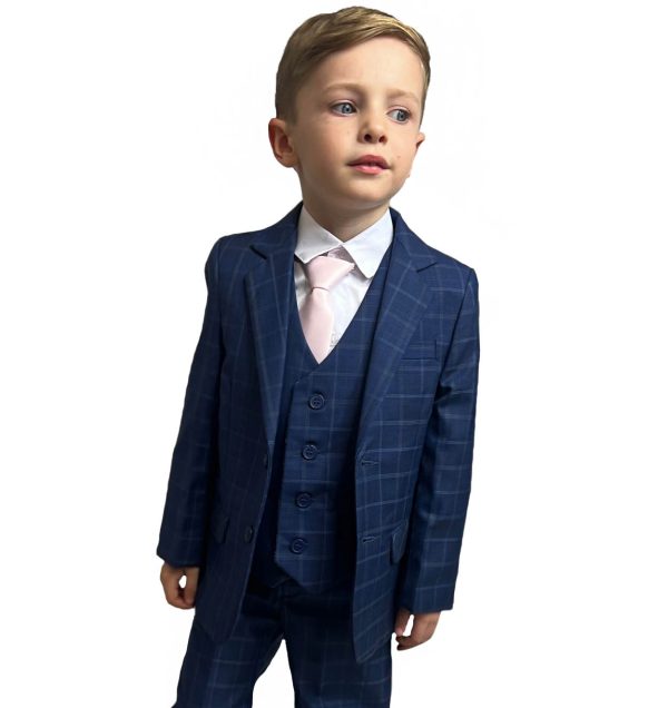 Baby Boys Suits Boys 5 Piece Navy Check Suit