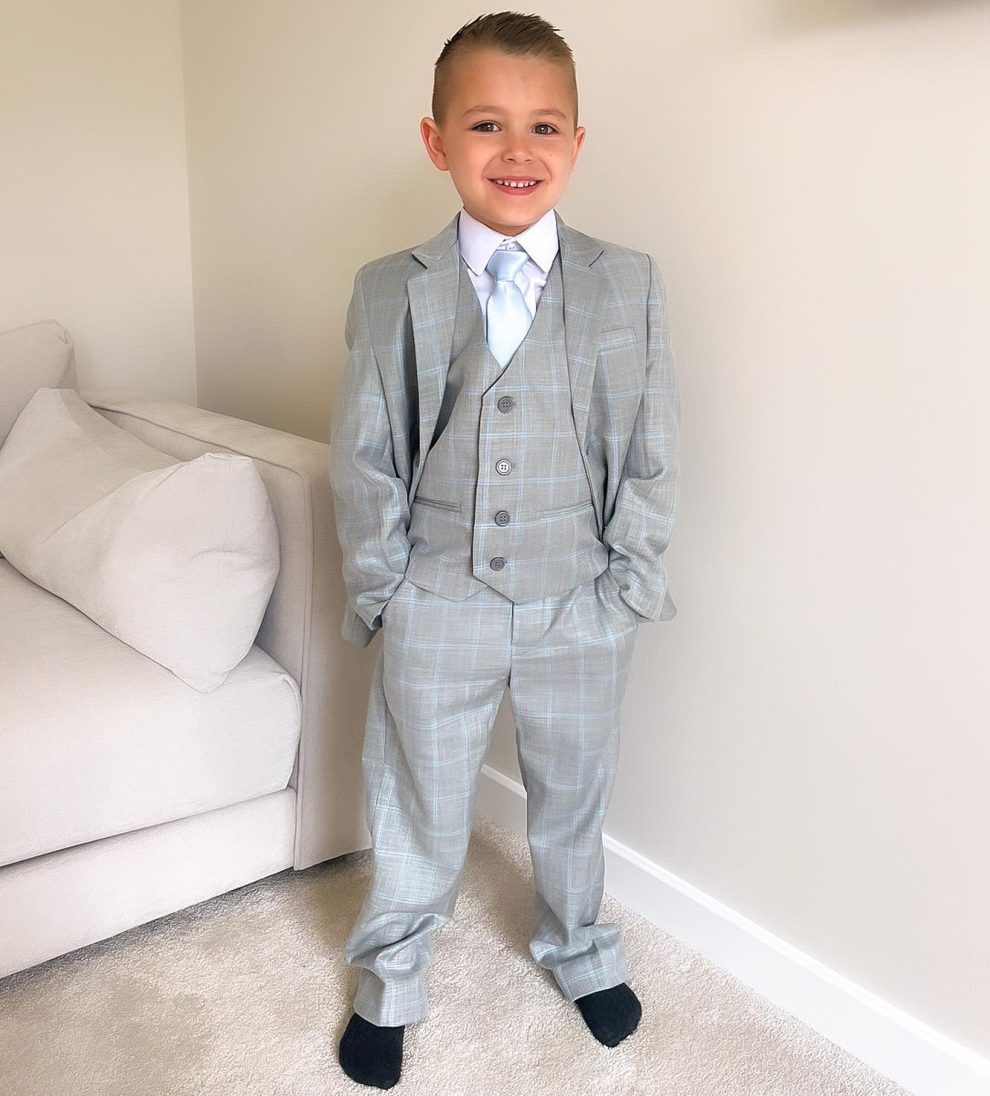 Boys 5 Piece Baby Boys Grey with Blue Check Suit Occasionwear for Kids