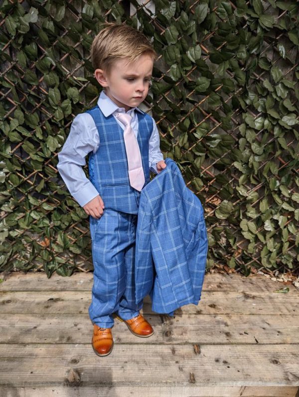 Baby Boys Suits Baby Boys 5 Piece Blue Check Suit