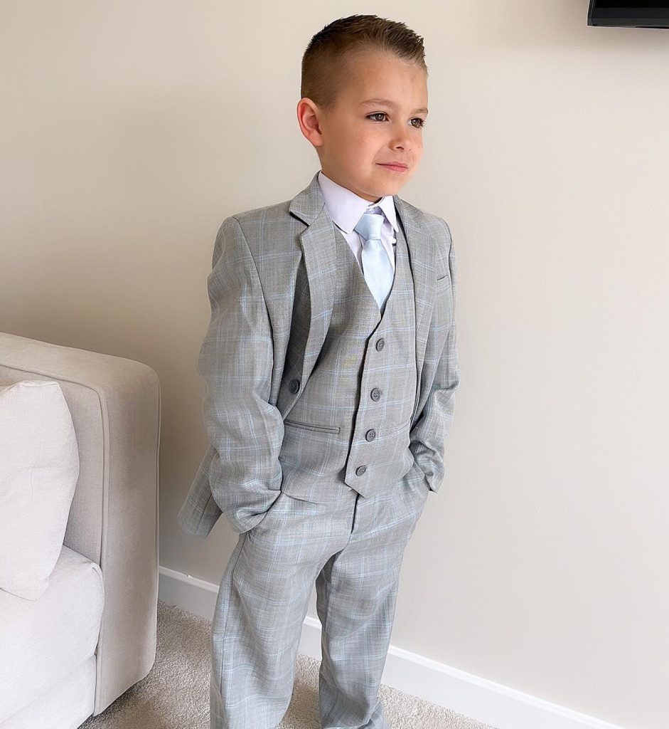 Boys 5 Piece Baby Boys Grey with Blue Check Suit Occasionwear for Kids
