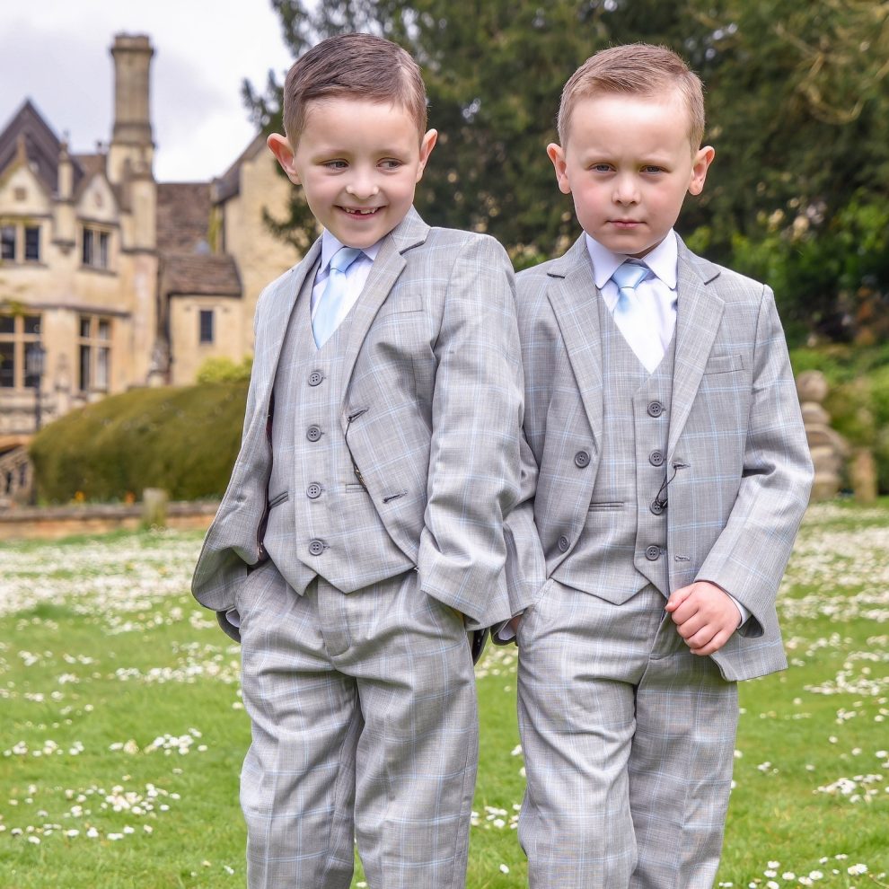 Fancy kids Modern Fit 5-Piece Medium Grey Suit