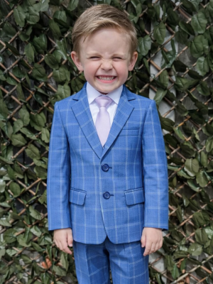 Baby Boys 5 Piece Blue Check Suit