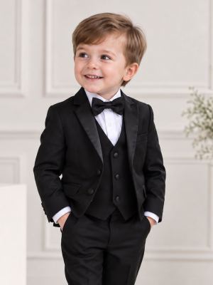Baby Boys 5 Piece Black Tuxedo Suit Milano Mayfair