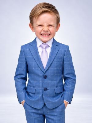 Baby Boys 5 Piece Blue Check Suit