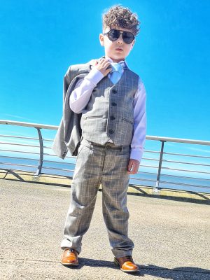 Baby Boys Suits Boys 5 Piece Baby Boys Grey with Blue Check Suit