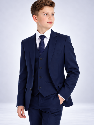 Boys Navy Check Suit Spencer