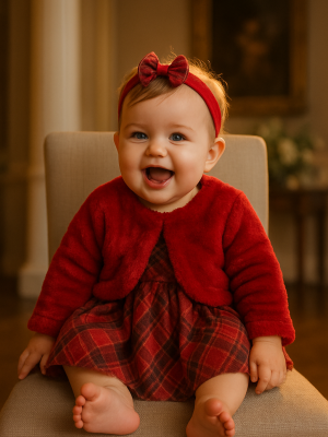 Girls Netted Tartan Dress with Fur Bolero and Matching Headband