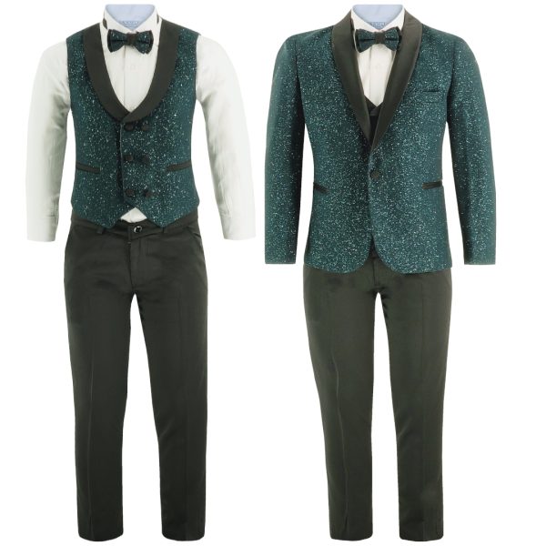 Boys Boys 5 Piece Emerald Green Glitter Tuxedo Suit