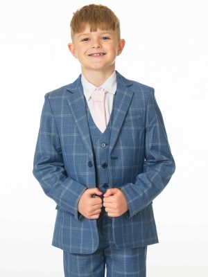 Baby Boys Suits Boys 5 Piece Grey with Blue Check Suit