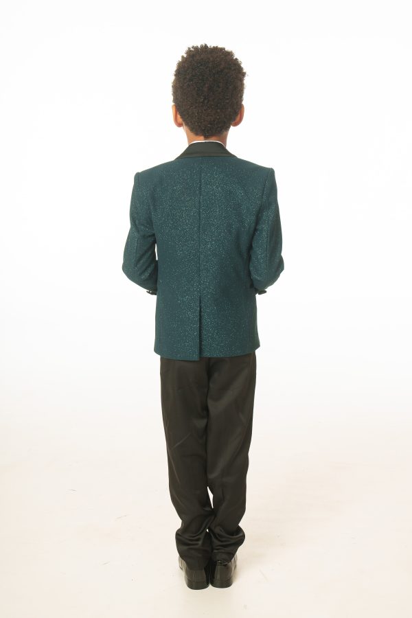 Boys 5 Piece Emerald Green Glitter Tuxedo Suit - Image 6