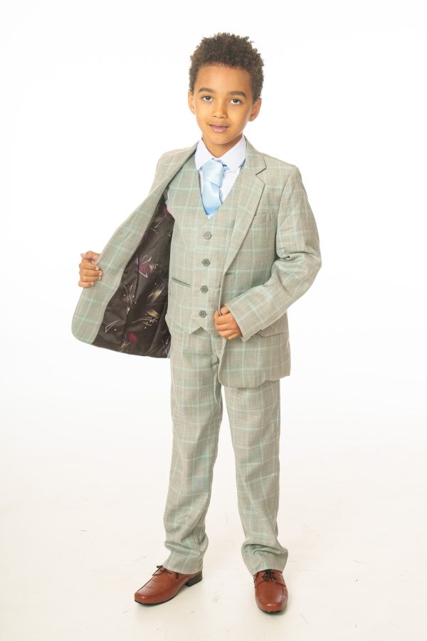 Baby Boys Suits Boys 5 Piece Grey with Blue Check Suit