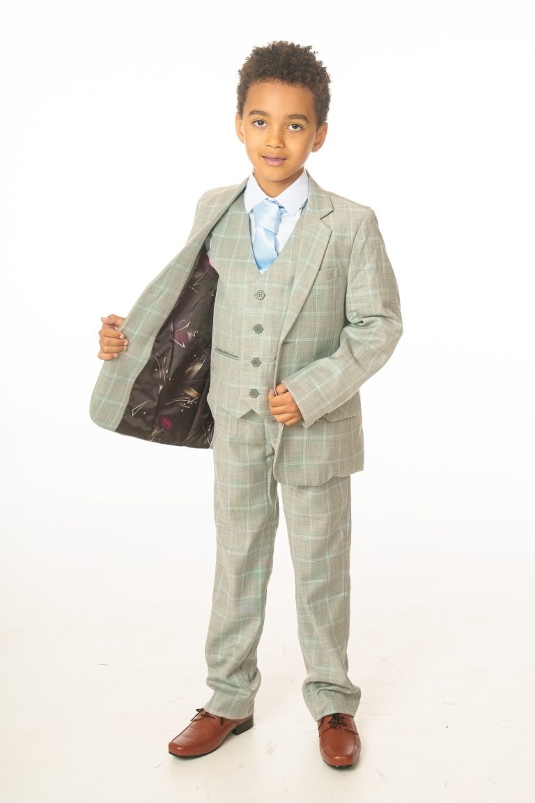 Fancy kids Modern Fit 5-Piece Medium Grey Suit main image 0