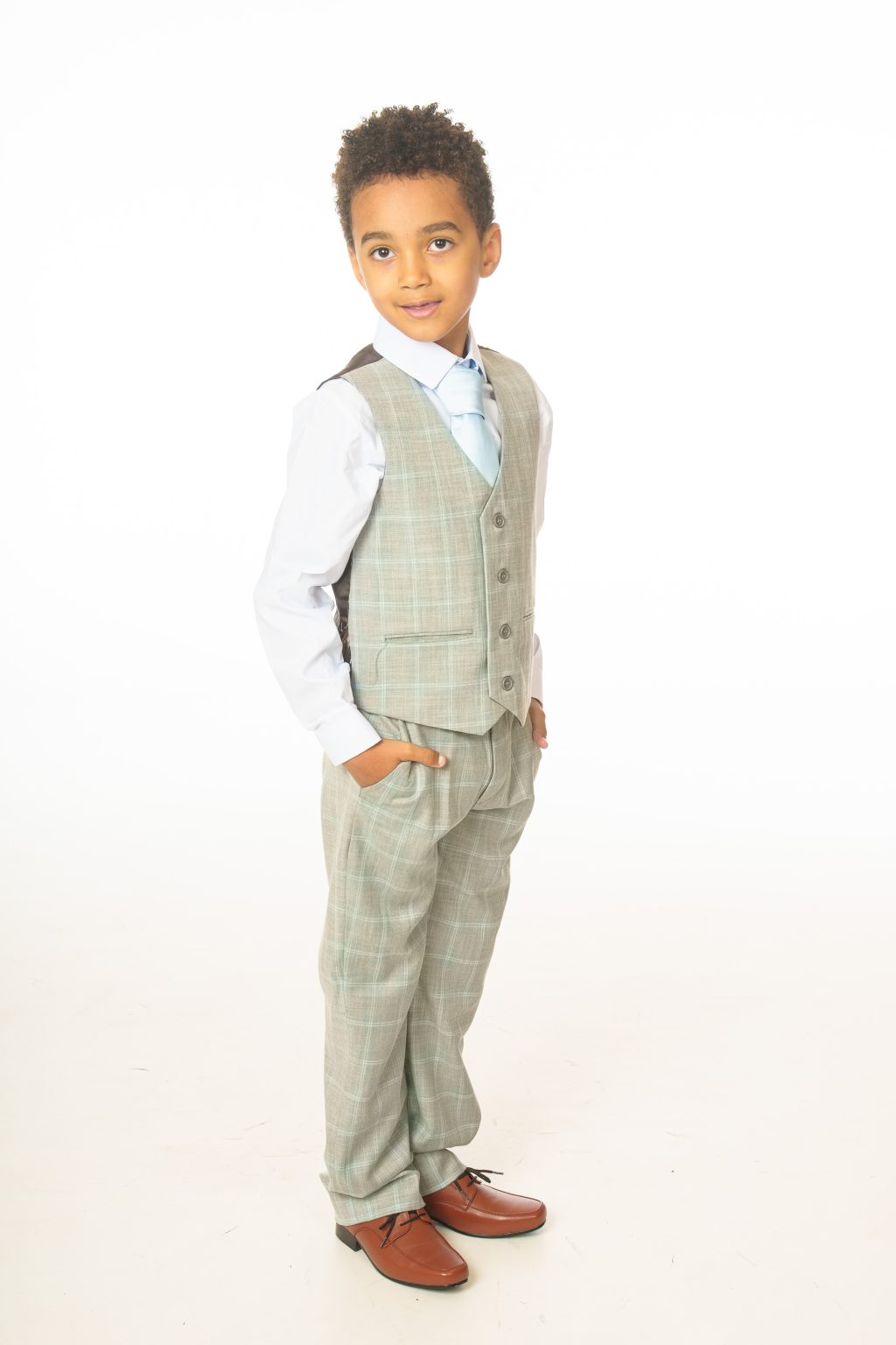 Fancy kids Modern Fit 5-Piece Medium Grey Suit main image 1