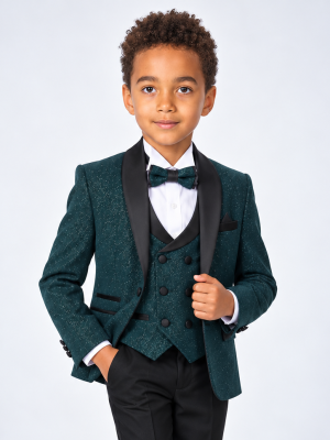 Boys 5 Piece Emerald Green Glitter Tuxedo Suit