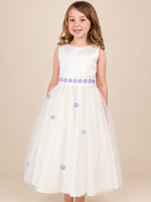 Girls Jasmine Dress in Ivory/Purple