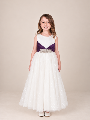 Girls Sasha Dress in White/Purple