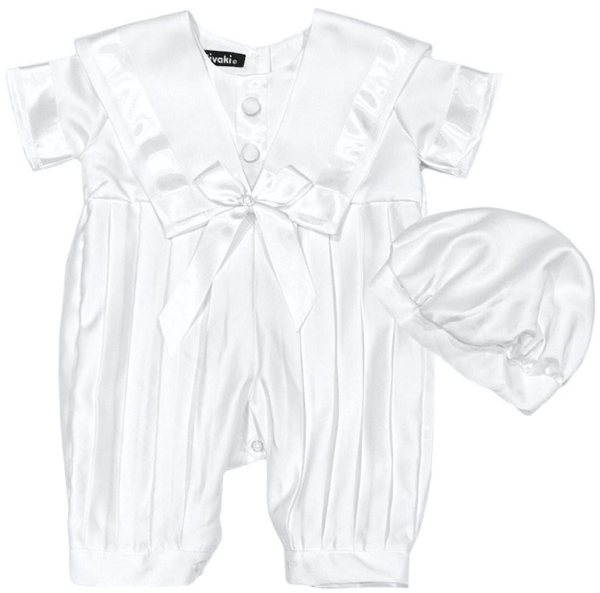 Baby Boys Suits Baby Boys White Pleated Christening Romper