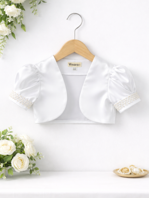 Girls Beaded Sleeve Bolero in White
