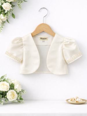 Girls Beaded Sleeve Bolero in Ivory