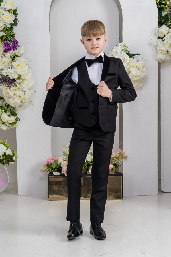 Baby Boys Suits Boys 5 Piece Black Velvet Lapel Tuxedo Suit Milano Mayfair