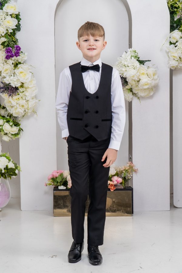 Baby Boys Suits Boys 5 Piece Black Velvet Lapel Tuxedo Suit Milano Mayfair