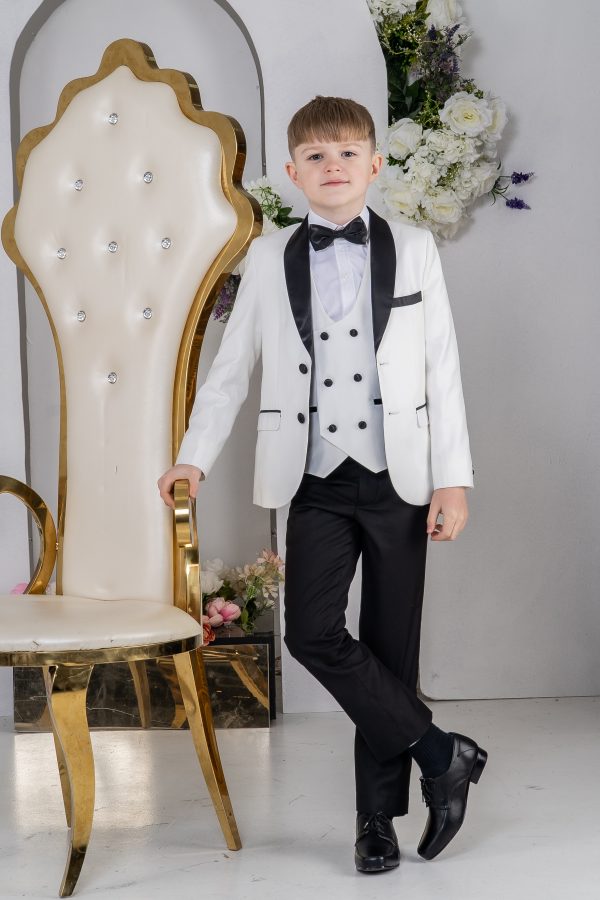 Baby Boys Suits Boys 5 Piece White/Black Tuxedo Suit Milano Mayfair