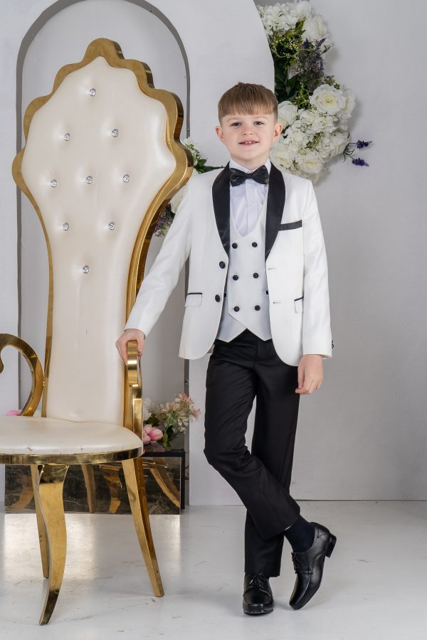 Baby Boys Suits Boys 5 Piece White/Black Tuxedo Suit Milano Mayfair