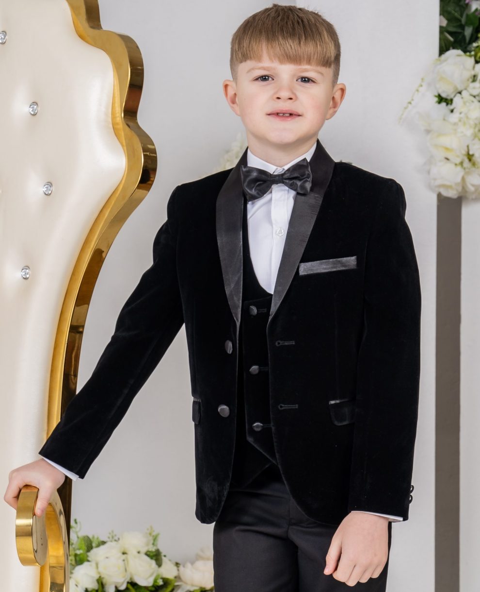 Baby Boys’ Black Velvet Tuxedo Suit