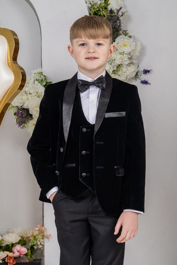 Baby Boys Suits Boys 5 Piece Black Velvet Tuxedo Suit Milano Mayfair