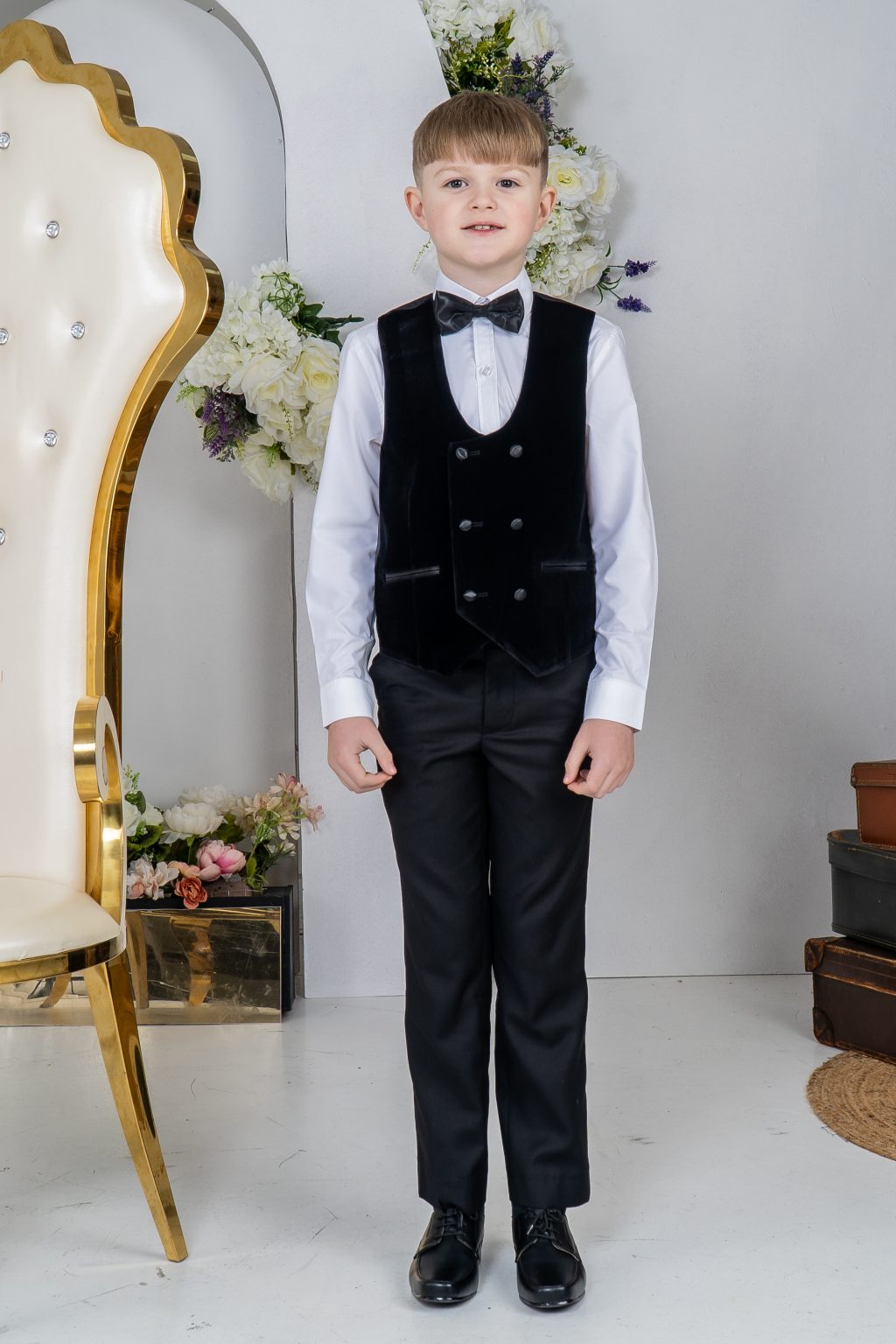 Boys Red & Black Shawl Tuxedo Suit main image 0