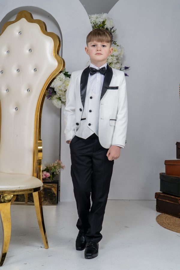 Baby Boys Suits Boys 5 Piece White/Black Tuxedo Suit Milano Mayfair