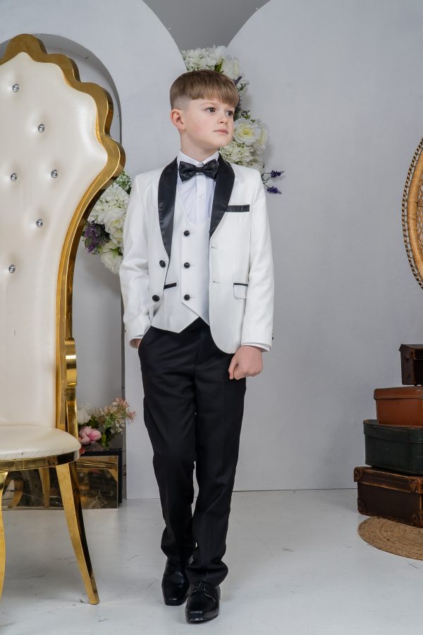 Baby Boys Suits Boys 5 Piece White/Black Tuxedo Suit Milano Mayfair