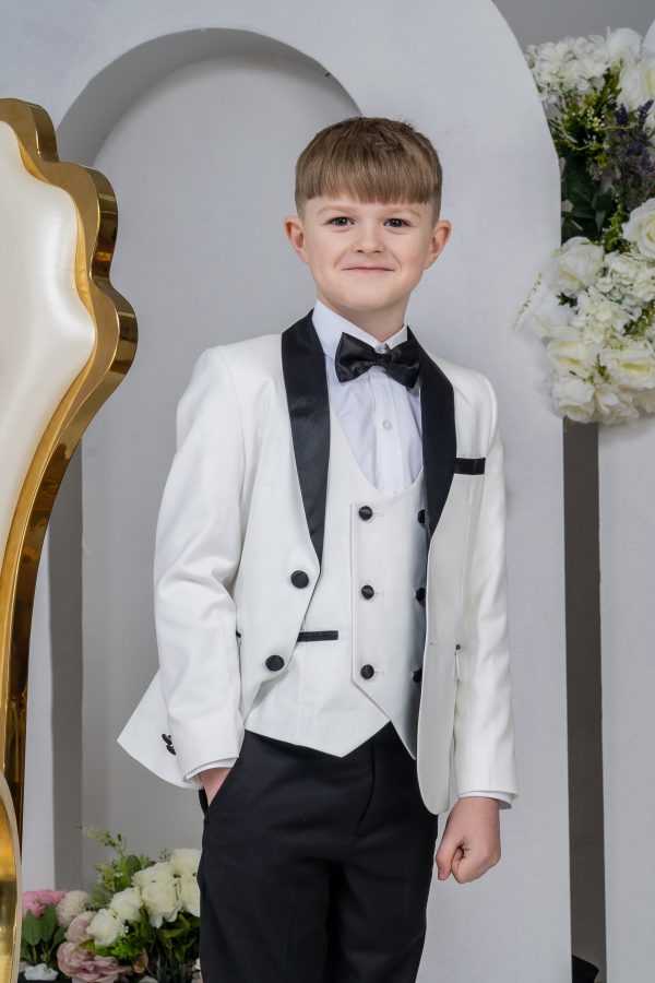 Baby Boys Suits Boys 5 Piece White/Black Tuxedo Suit Milano Mayfair