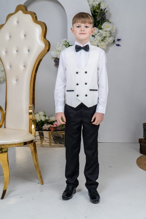 Baby Boys Suits Boys 5 Piece White/Black Tuxedo Suit Milano Mayfair