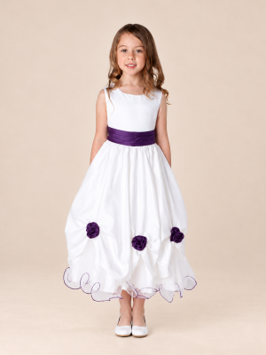 Girls Amelia Dress in White/Purple