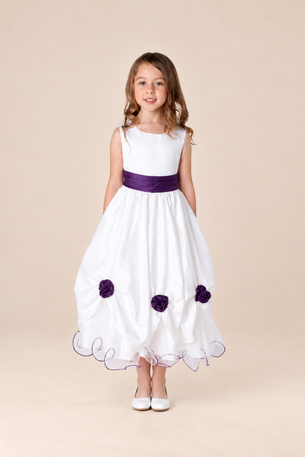 Girls Amelia Dress in White-Purple