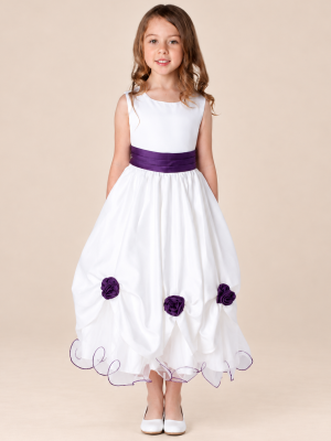 Girls Amelia Dress in White/Purple