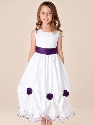Girls Amelia Dress in White/Purple
