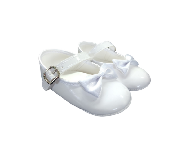 Girls Shoes Early Steps White Satin Bow Shoe