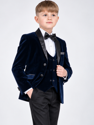 Boys 5 Piece Navy Velvet Tuxedo Suit Milano Mayfair