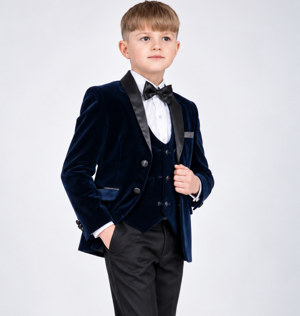 Young Gentleman in Navy Velvet Tuxedo