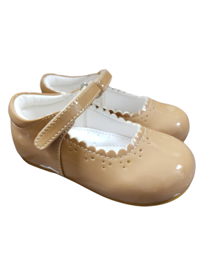 Girls Shoes Early Steps Taupe Patent Shoes With Bow Feature