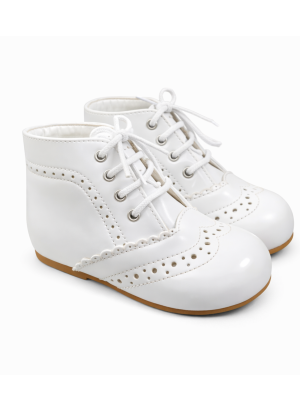 Early Steps Girls White Patent L Brogue Shoe