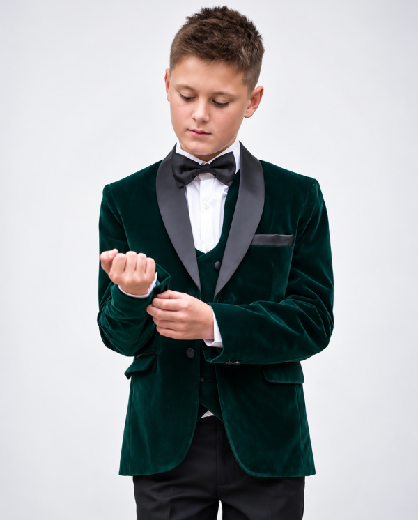 Young Gentleman in Emerald Velvet Tuxedo