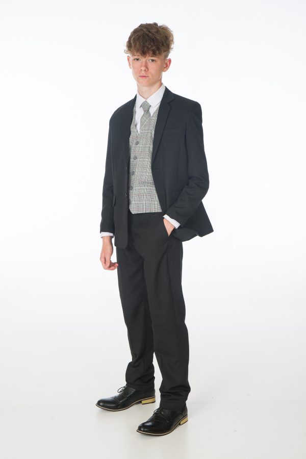 Boys 5 Piece Black/ Grey Check Romario - Image 3