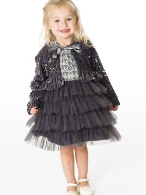 Dress and Coat Co-Ords Girls Silver Ruffle Dress